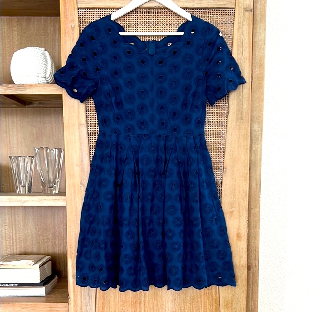 NWT J. Crew Factory Fit and Flare Navy Blue Midi Dress with Scoop Neck
